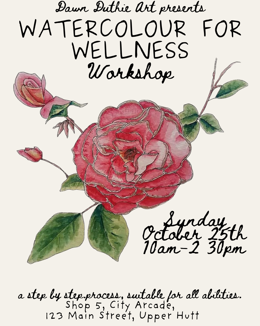 Watercolour Floral Illustration Workshop in Upper Hutt | Relaxing Art & Wellbeing Day at Dawn’s Atelier