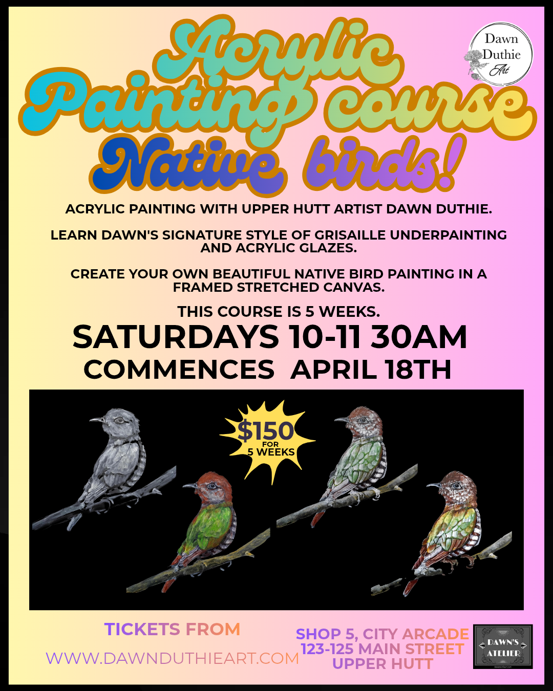 Sat morning Acrylic painting course: Native birds.