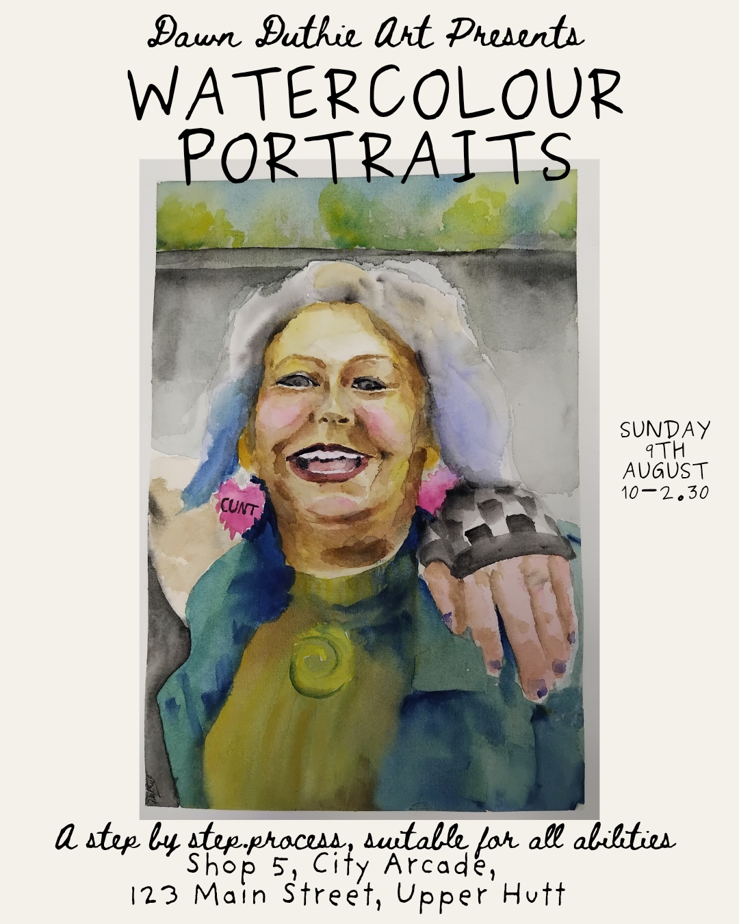 Watercolour portrait Workshop in Upper Hutt | Relaxing Art Day at Dawn’s Atelier