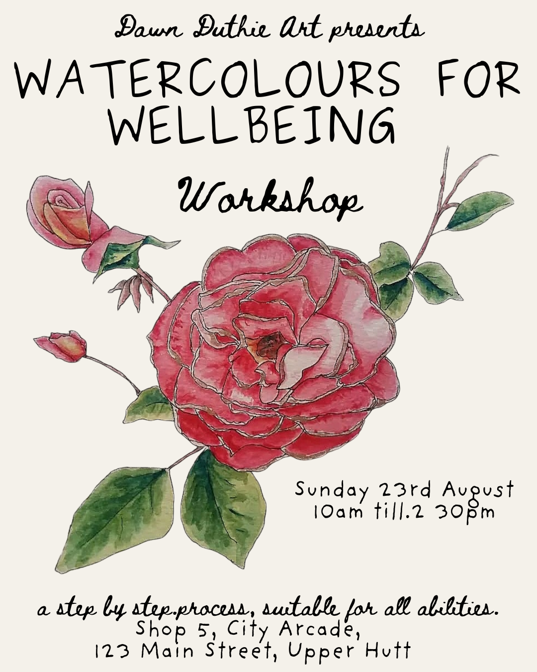Watercolour Floral Illustration Workshop in Upper Hutt | Relaxing Art & Wellbeing Day at Dawn’s Atelier