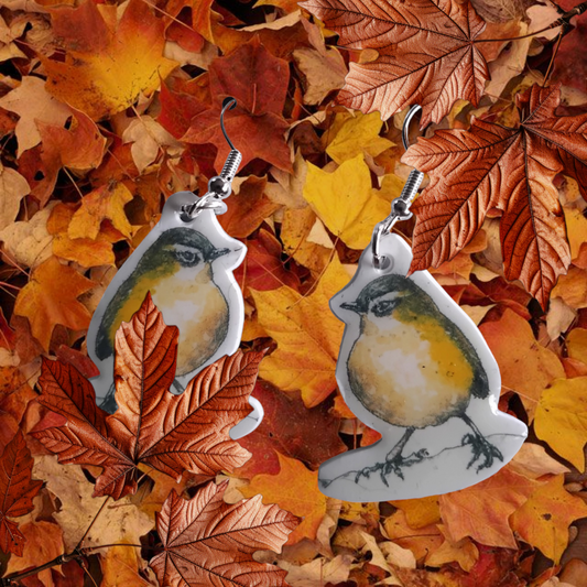 NZ rock wren shrinky dink earrings