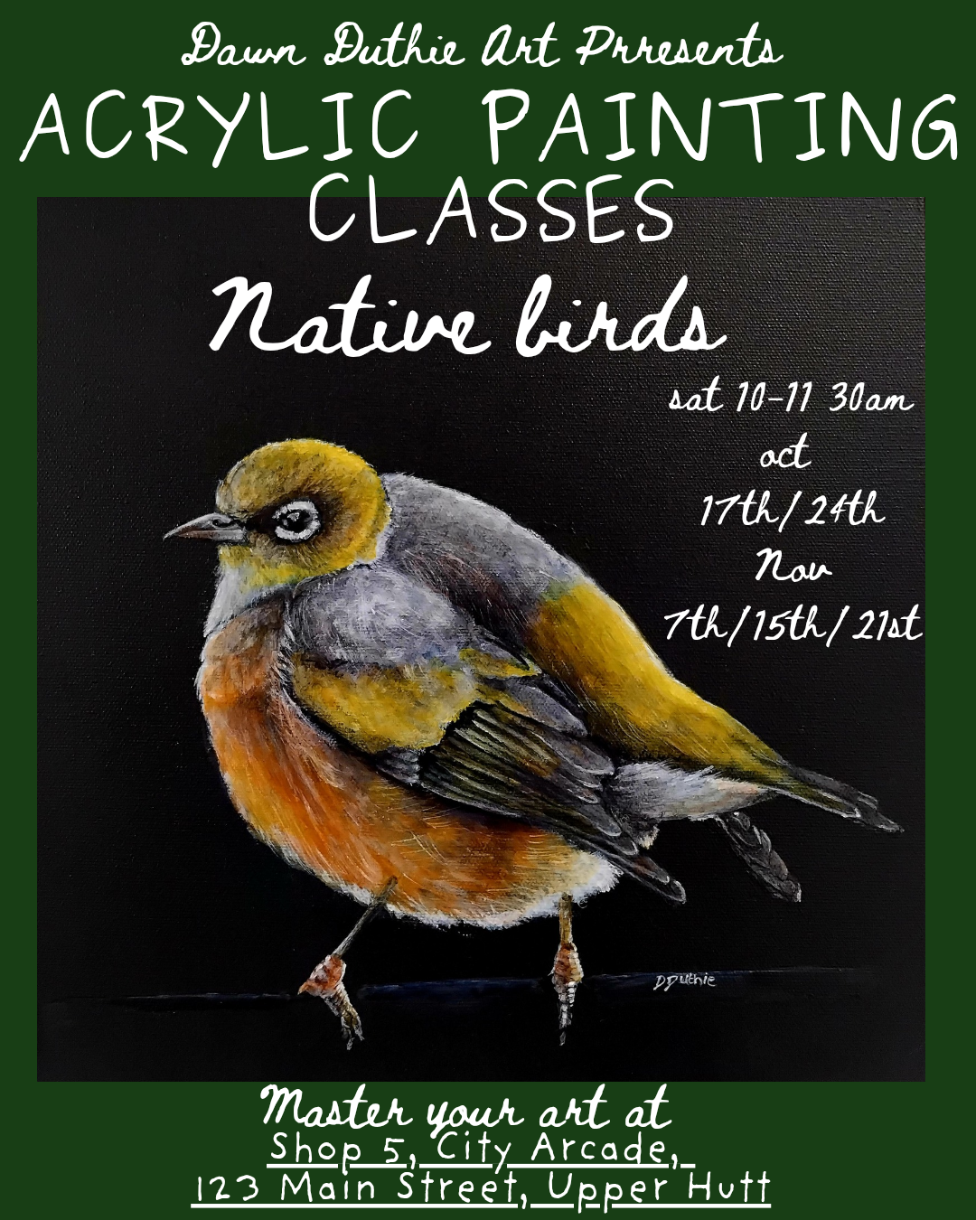 5 Week Acrylic Painting Course in Upper Hutt | Paint Native NZ Birds with Grisaille & Glazing | Oct 17th