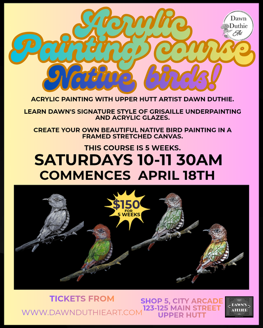 Sat morning Acrylic painting course: Native birds.