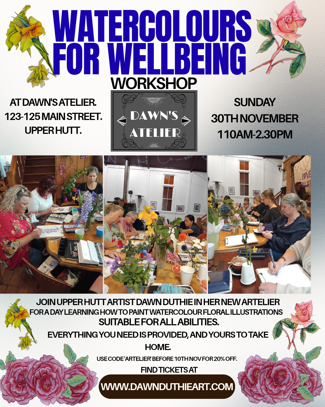 NOVEMBER 30th Watercolour florals for wellbeing workshop